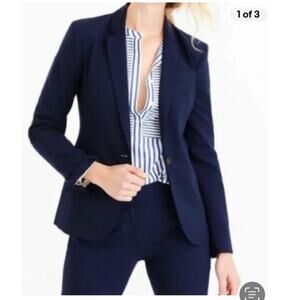 J. Crew 1035 Women Charcoal Gray Pinstripe Suoer 120’s Two Button Blazer Size 4